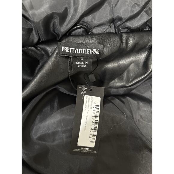 Pretty Little Thing BLACK FAUX LEATHER PADDED HOODED PUFFER US Size Medium NWT - Picture 7 of 7